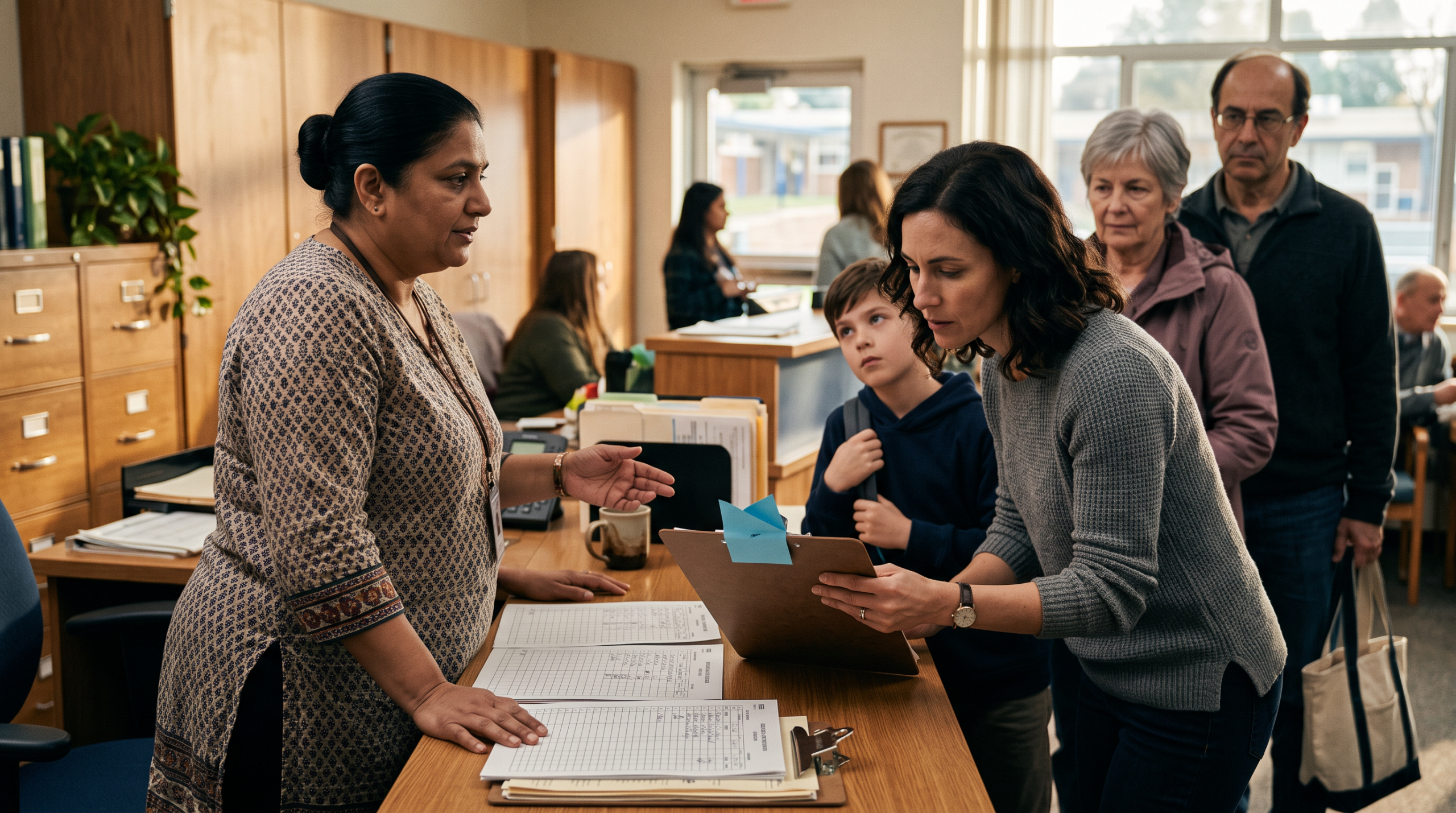 Nina prepares to compare the ledger with the safe log as Mara notices a bent blue tab.