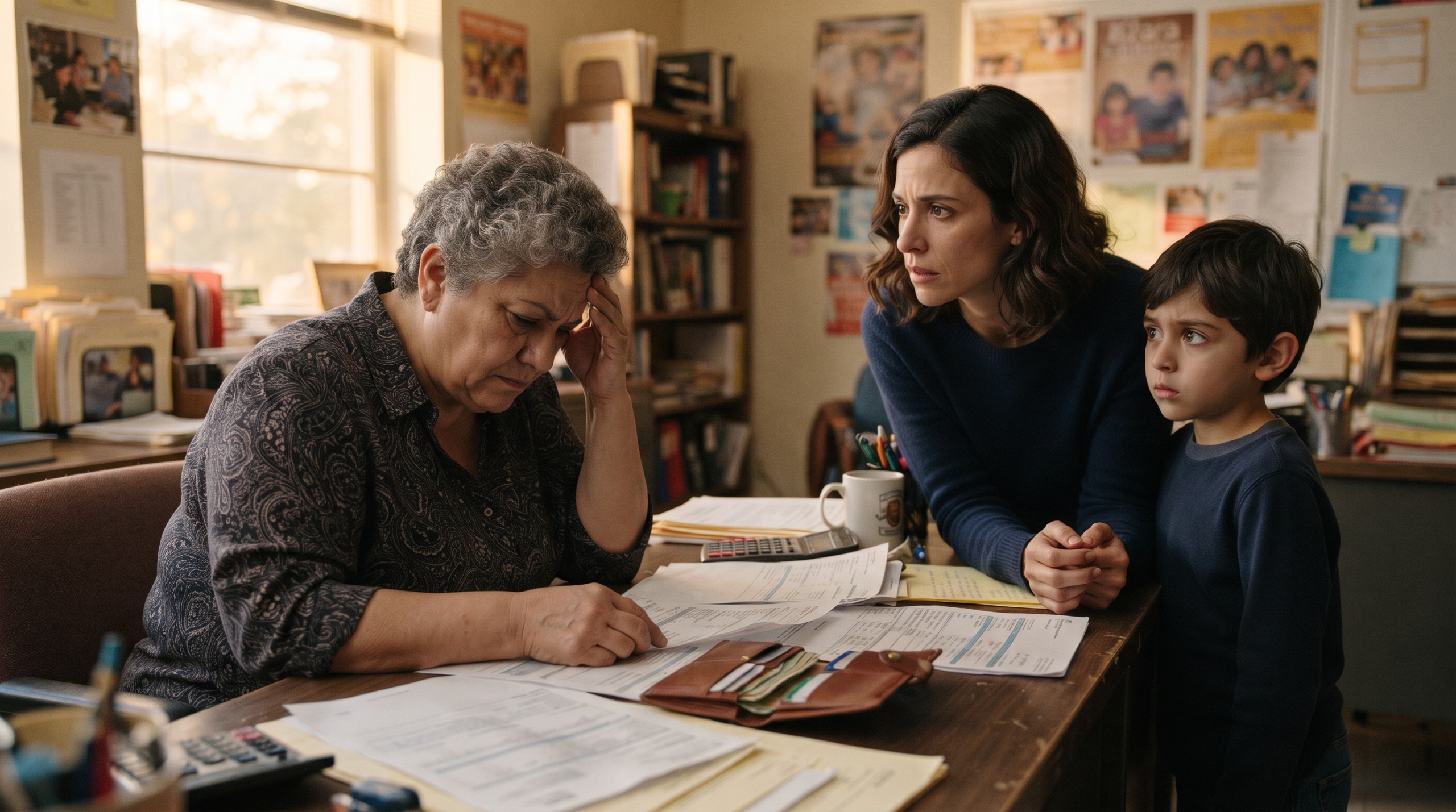 Rosa faces Mara over the fund papers, with Eli standing tensely beside them.
